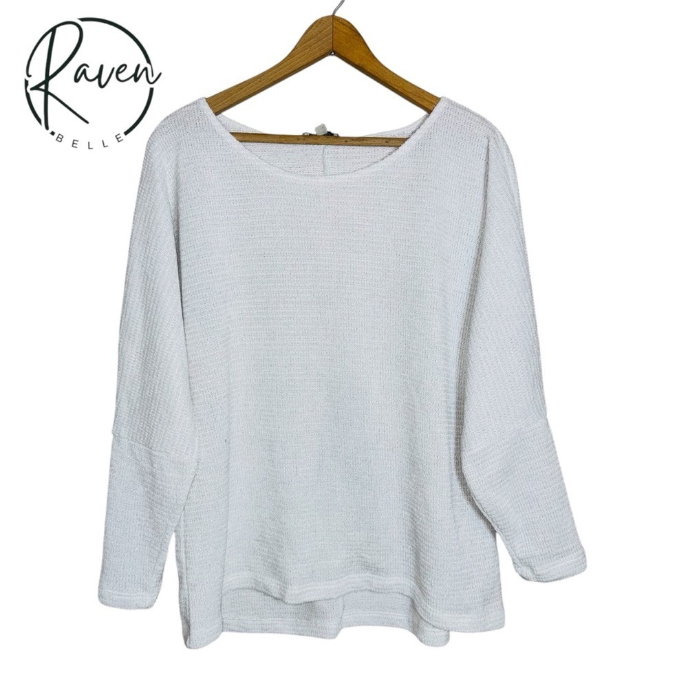 Chenault Sparkly White 3/4 Sleeve Dolman Sweater Size L